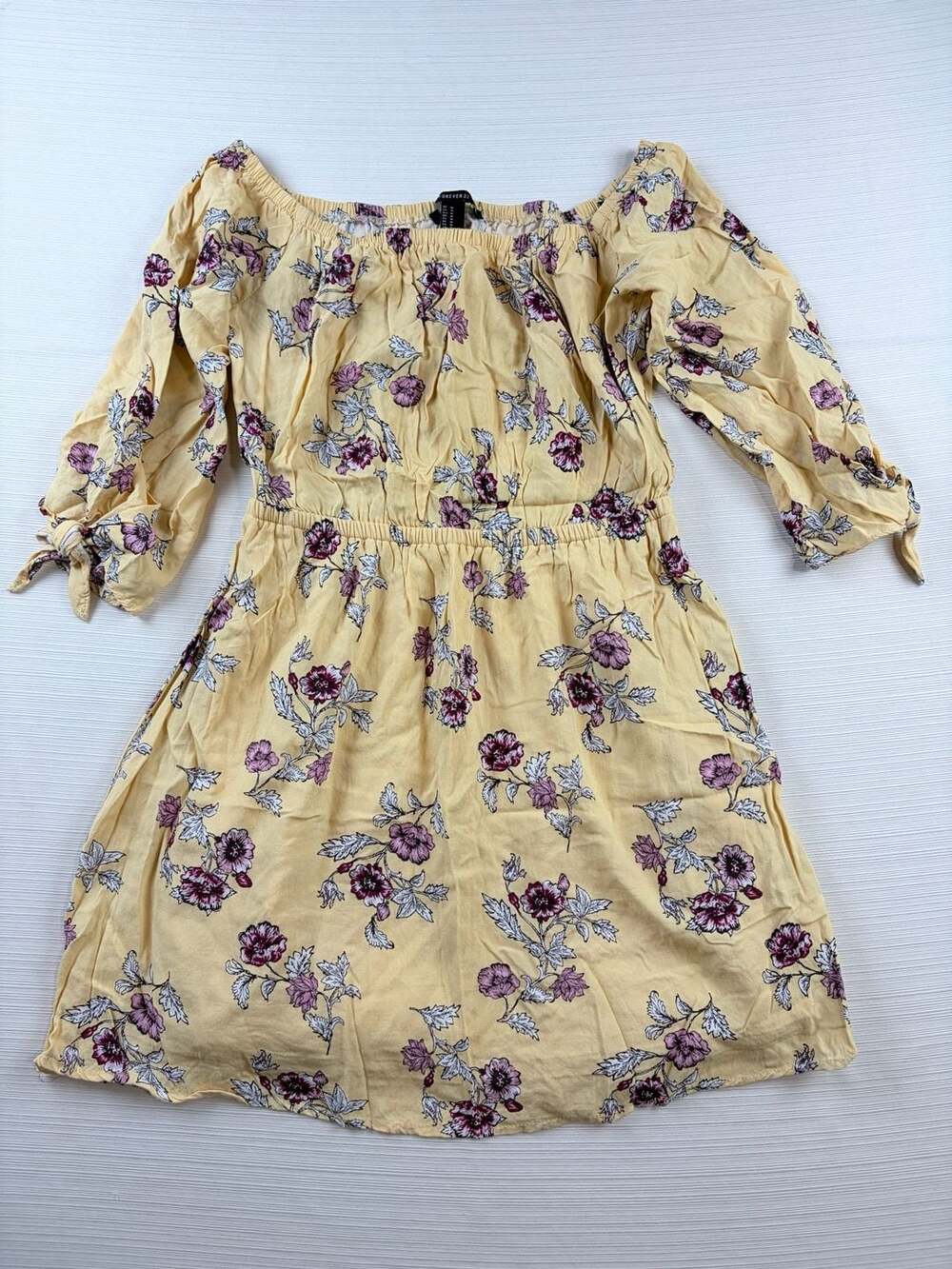 Forever 21 Yellow Floral Off The Shoulder Elastic Waist Mini Dress Size M